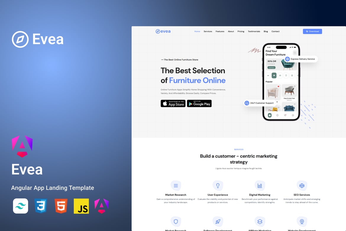 Evea - Angular App Landing Page Template